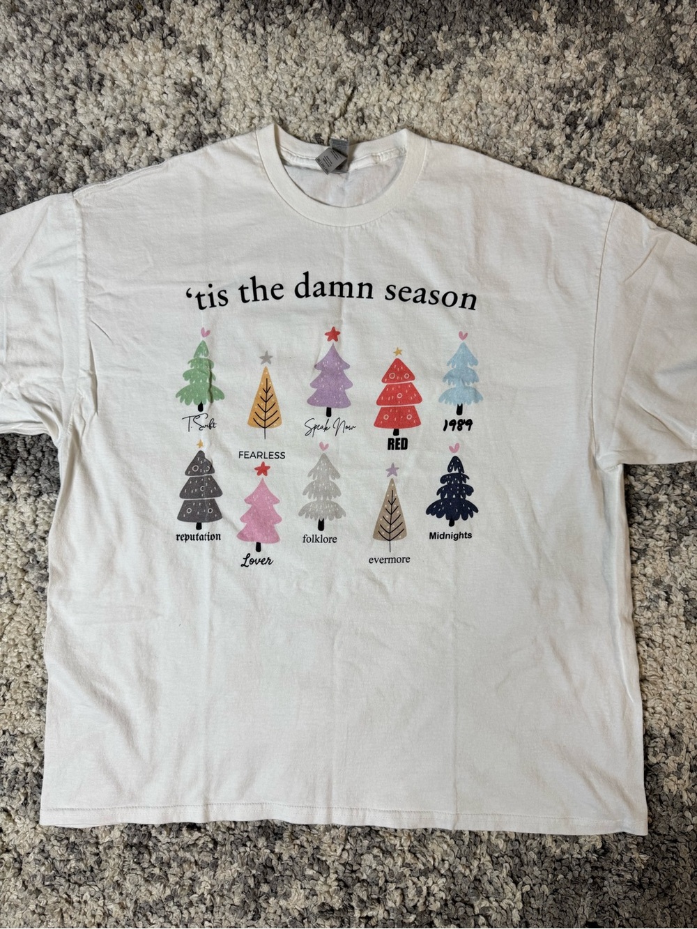Taylor Swift 'Tis the Damn Season Graphic Tee - White with Multicolor Trees, 2XL